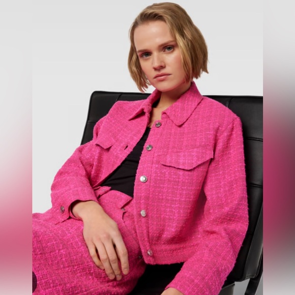 New! HUGO BOSS Relaxed Fit Jacket in Bouclé Fabric with Polished Trim, Size 14 - Picture 2 of 6